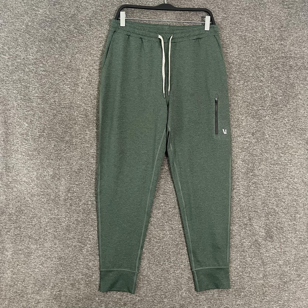 Vuori Sunday Performance Jogger Pants Mens M Green Knit Zip Pockets Elastic